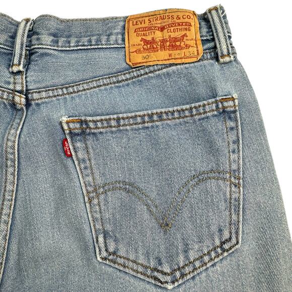 Levis 505 Regular Straight Jeans Wallet Fade Light Stonewash 34x34 Cotton Retro - Picture 7 of 14
